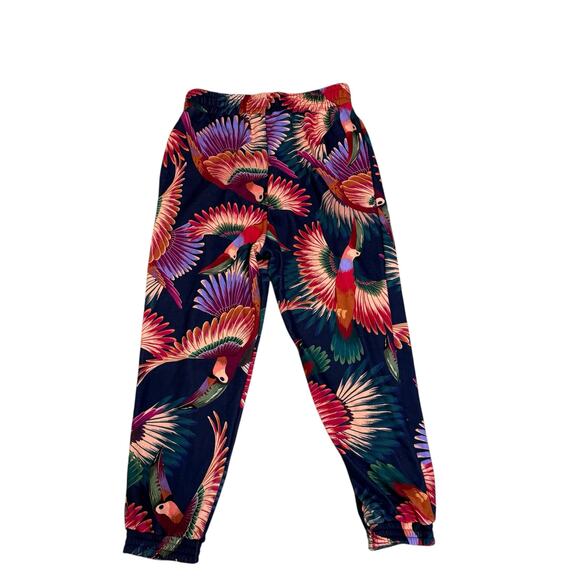 Farm Rio Toucan Fleece Lined Jogger Women's Large Multicolored Burgundy NEW - Picture 3 of 9